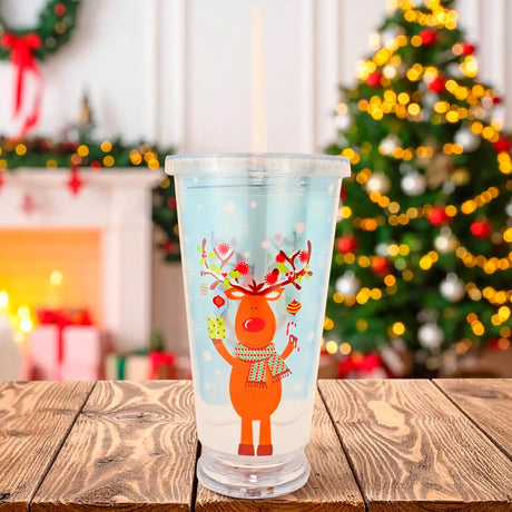 Vaso de Plástico con Diseño de Reno