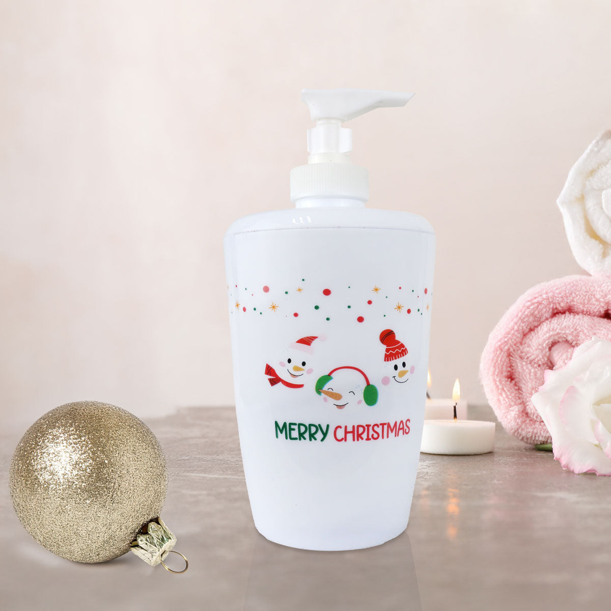Dispensador de Jabón Líquido con Diseño Muñecos de Nieve