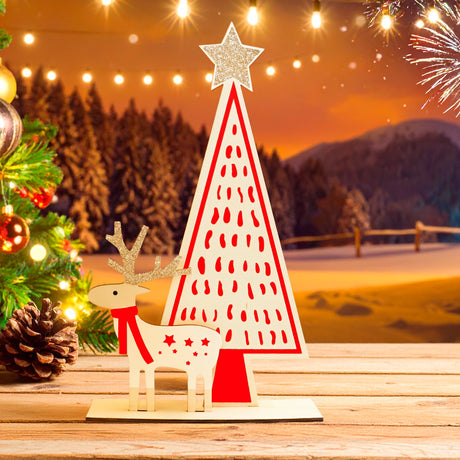 Adorno Navideño de Árbol y Reno para Mesa