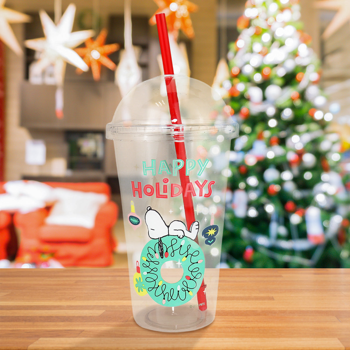 Vaso Navideño Peanuts de Plástico con Tapa