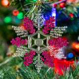 Copo de Nieve, Ornamento Navideño Plástico y Glitter, Color Rosa