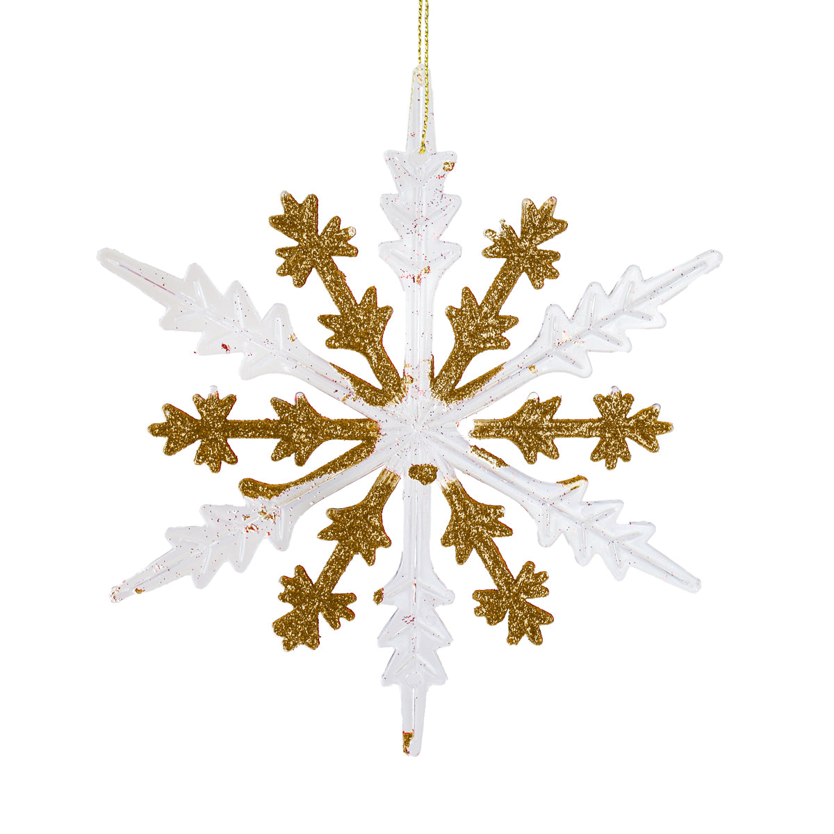 Copo de Nieve, Plástico y Glitter, Color Dorado, 16 cm