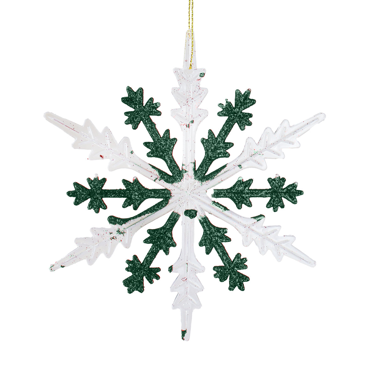 Copo de Nieve, Plástico y Glitter, Color Verde, 16 cm