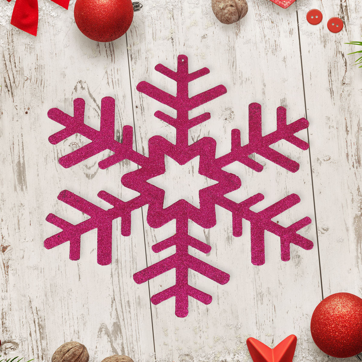 Copo de Nieve Jumbo, Glitter, Color Fucsia
