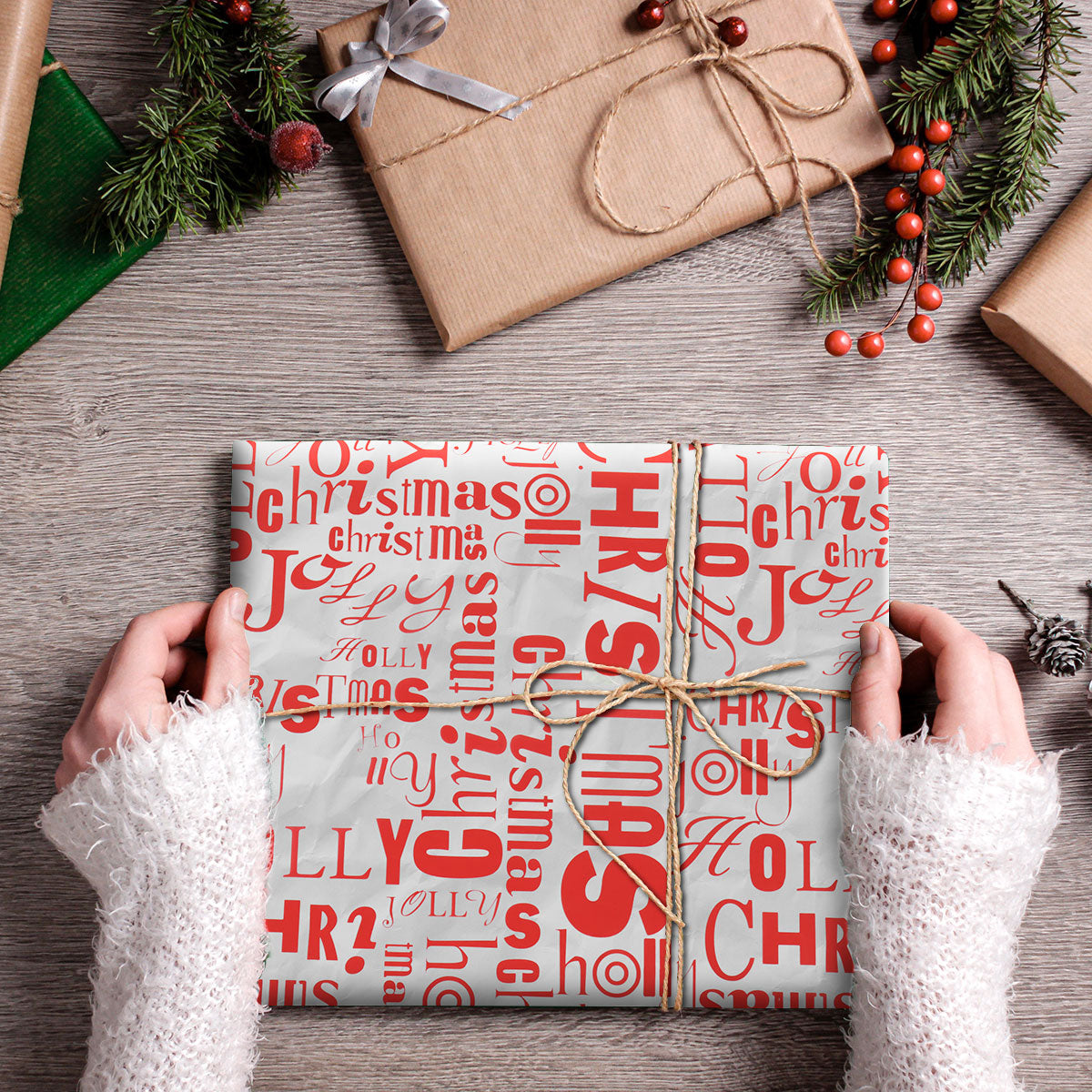 Papel de Regalo Navideño Transparente con Estampado de Merry Christmas