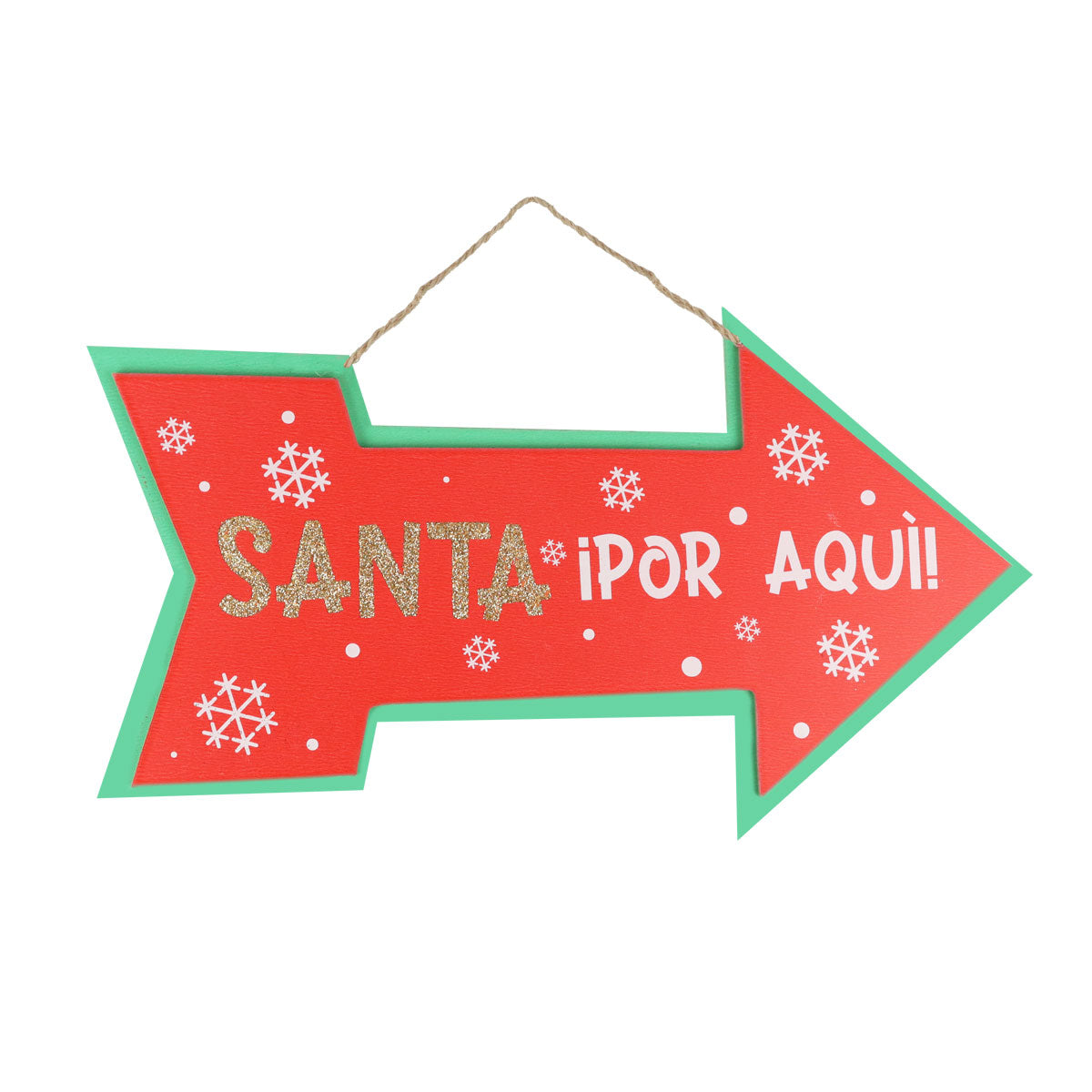 Letrero Colgante de MDF "Santa ¡Por Aquí!"