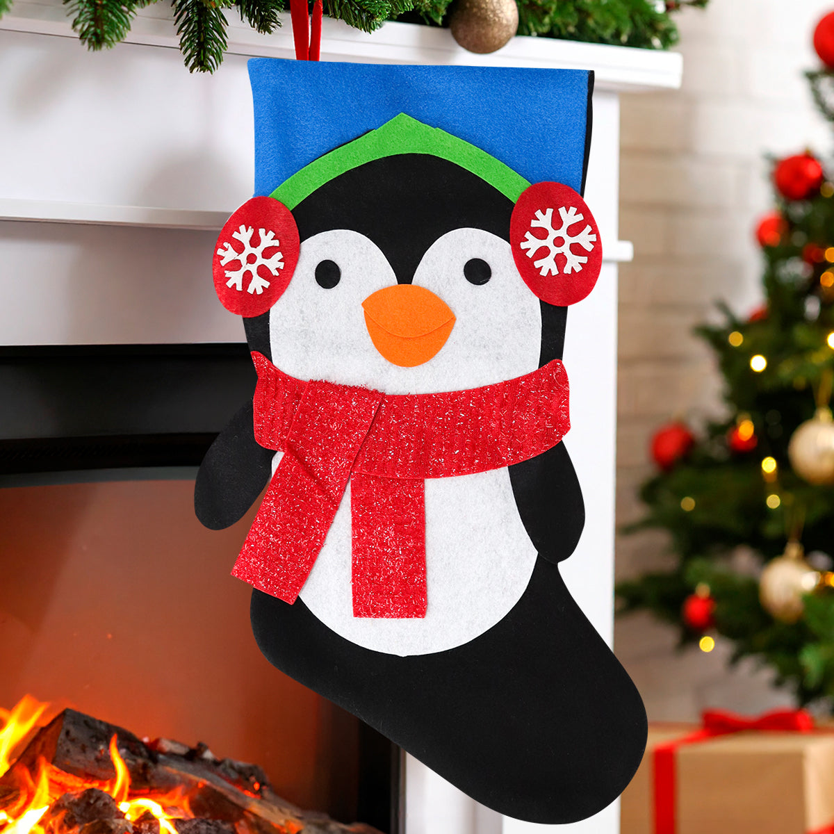 Bota Navideña Pingüino con Bufanda