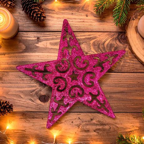 Ornamento Navideño en Forma de Estrella color Fucsia, 3pzas
