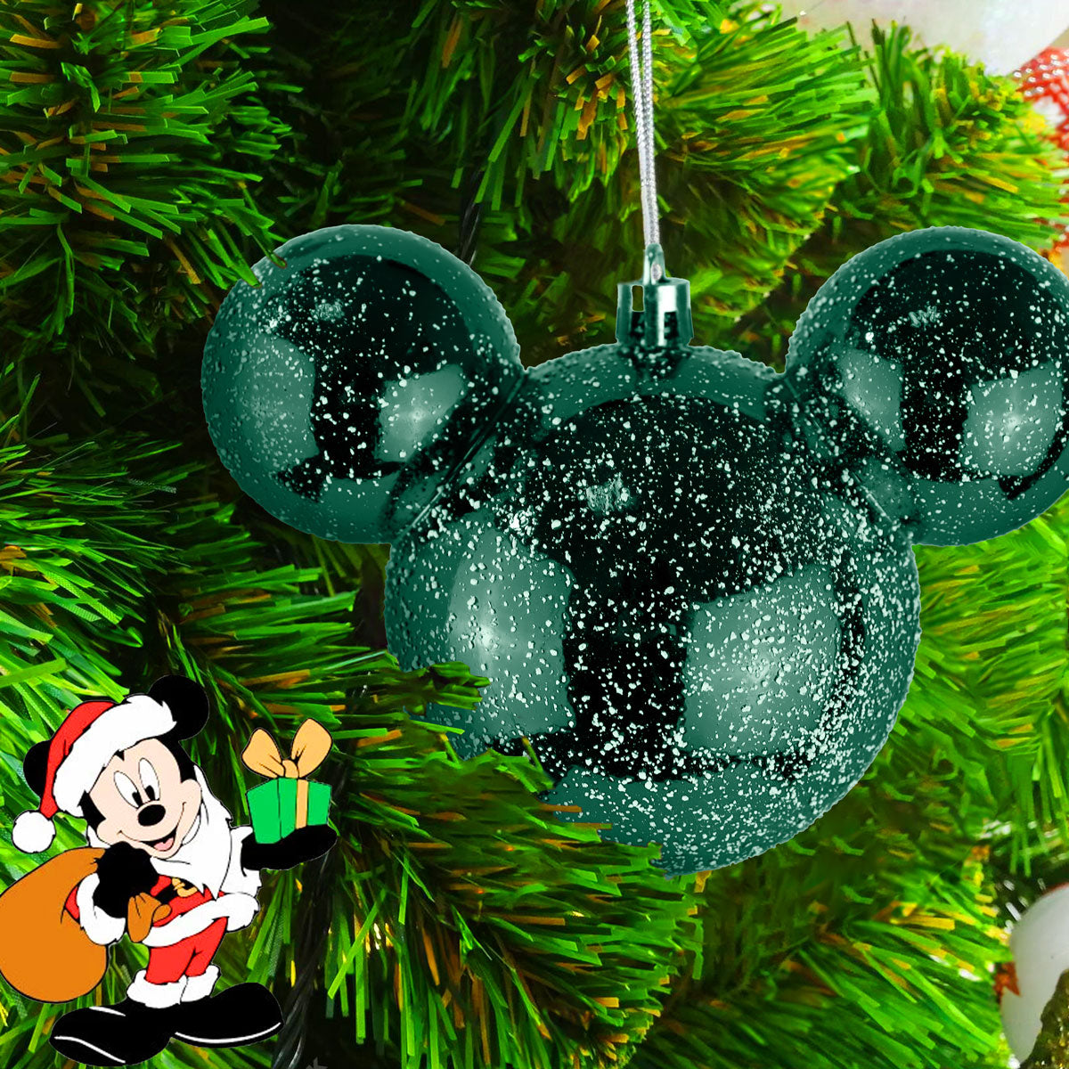 Esfera, Mickey Mouse, Efecto Nevado, Color Verde