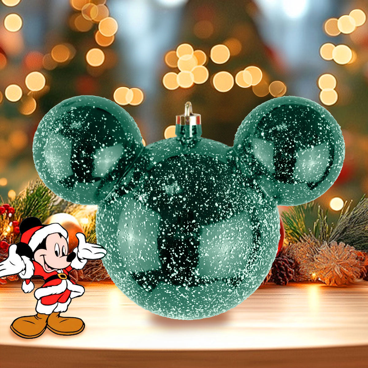 Esfera, Mickey Mouse, Efecto Nevado, Color Verde