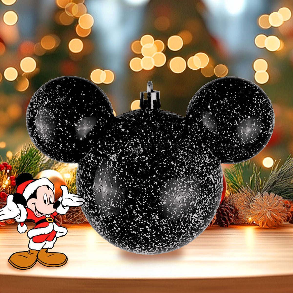 Esfera, Mickey Mouse, Efecto Nevado, Color Negro