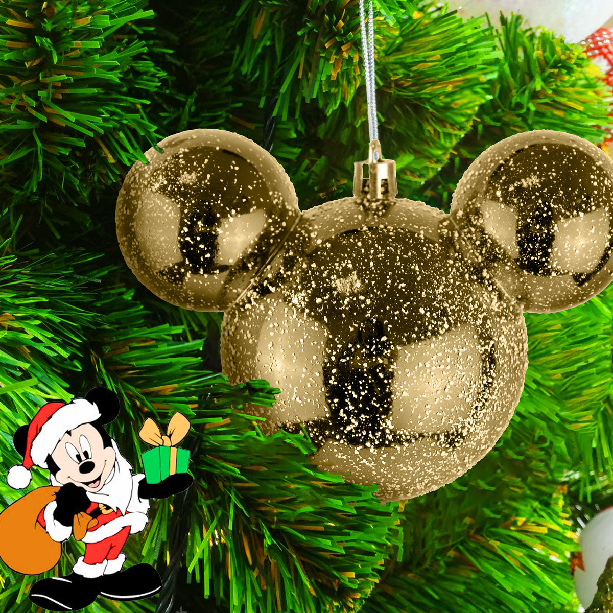 Esfera, Mickey Mouse, Efecto Nevado, Color Dorado