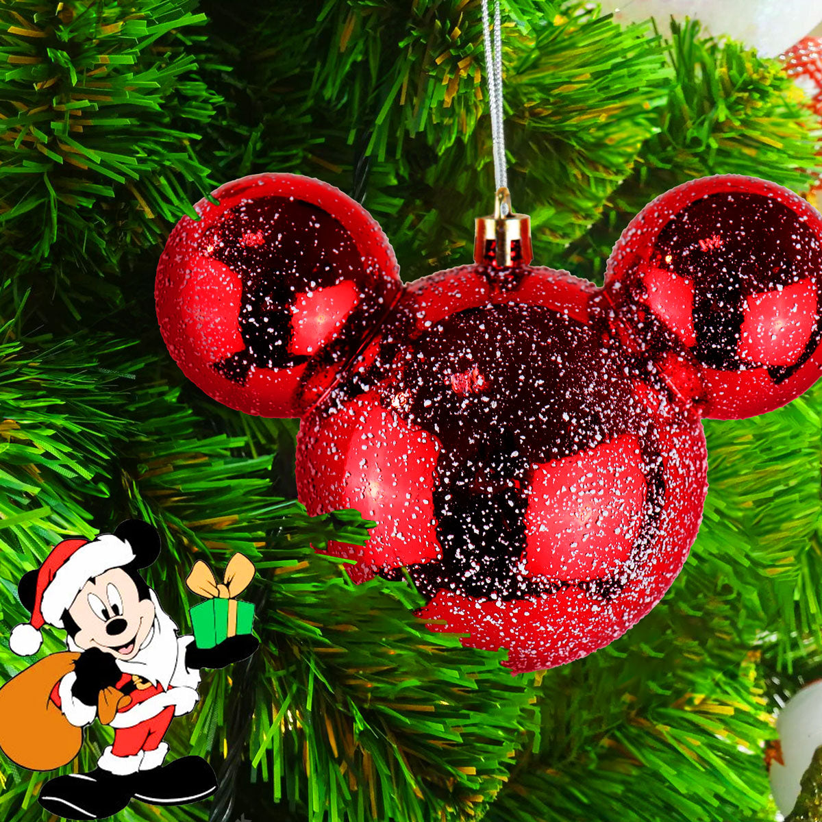 Esfera, Mickey Mouse, Efecto Nevado, Color Rojo