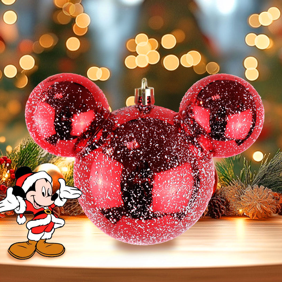 Esfera, Mickey Mouse, Efecto Nevado, Color Rojo