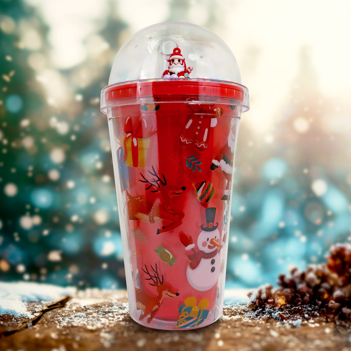 Vaso Navideño de Plástico con Tapa, Santa Claus