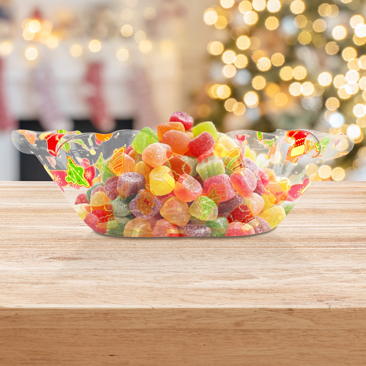 Plato de Plástico Navideño con Efecto Celofán, Diseño Galletas de Jengibre