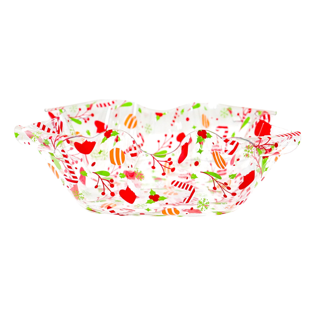 Plato de Plástico Navideño con Efecto Celofán, Diseño Bastón de Dulce