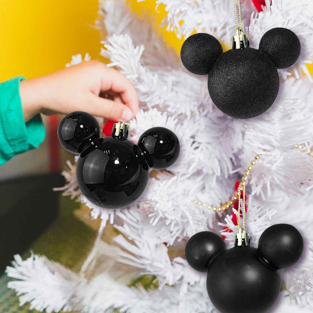 Set de 3 Esferas Navideñas color Negro en Forma de Mickey Mouse