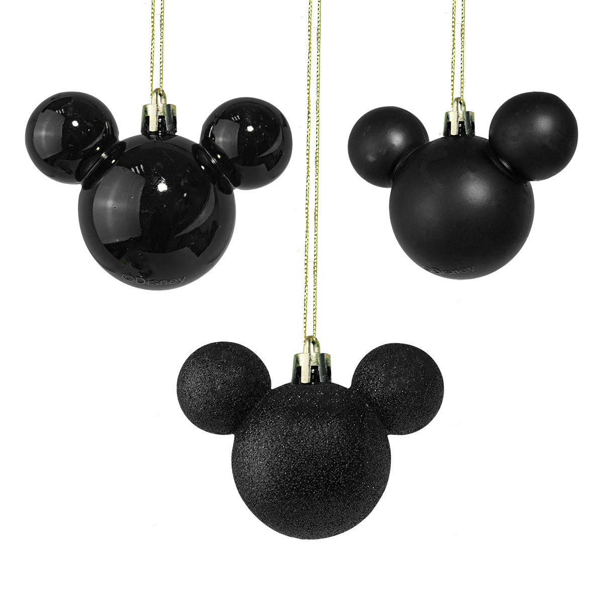 Set de 3 Esferas Navideñas color Negro en Forma de Mickey Mouse