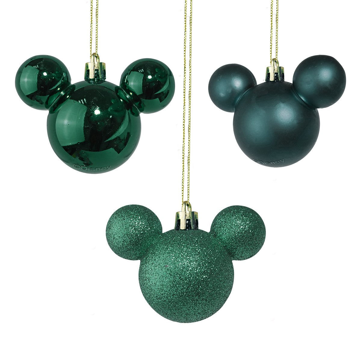 Set de 3 Esferas Navideñas color Verde en Forma de Mickey Mouse