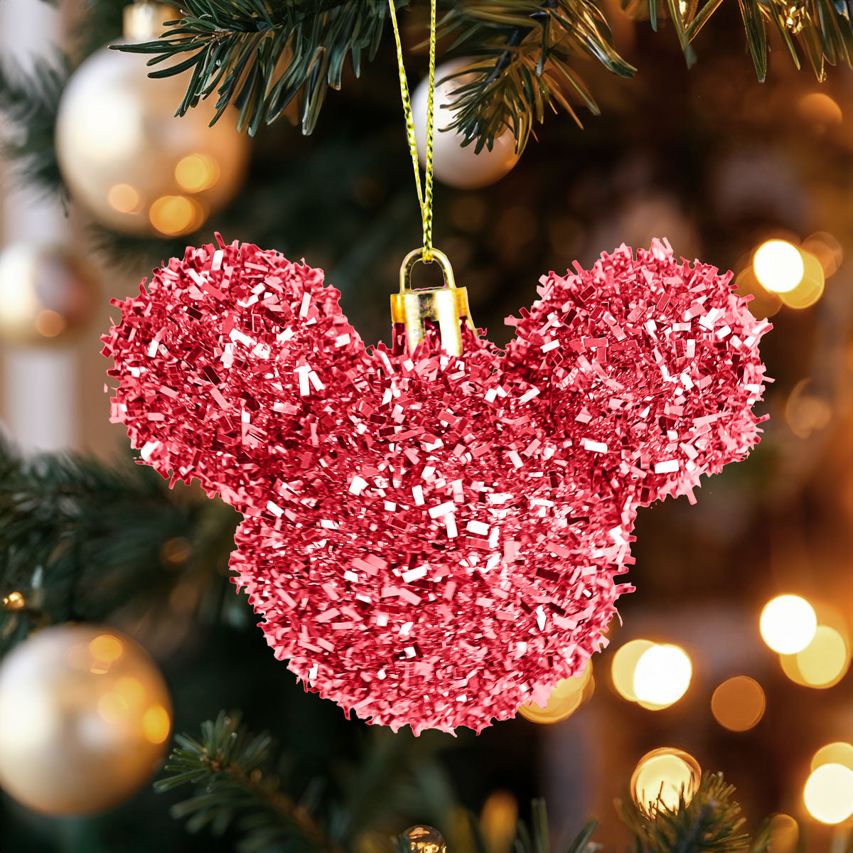 Esferas Tinsel de Mickey, 2 pzas, Color Fucsia