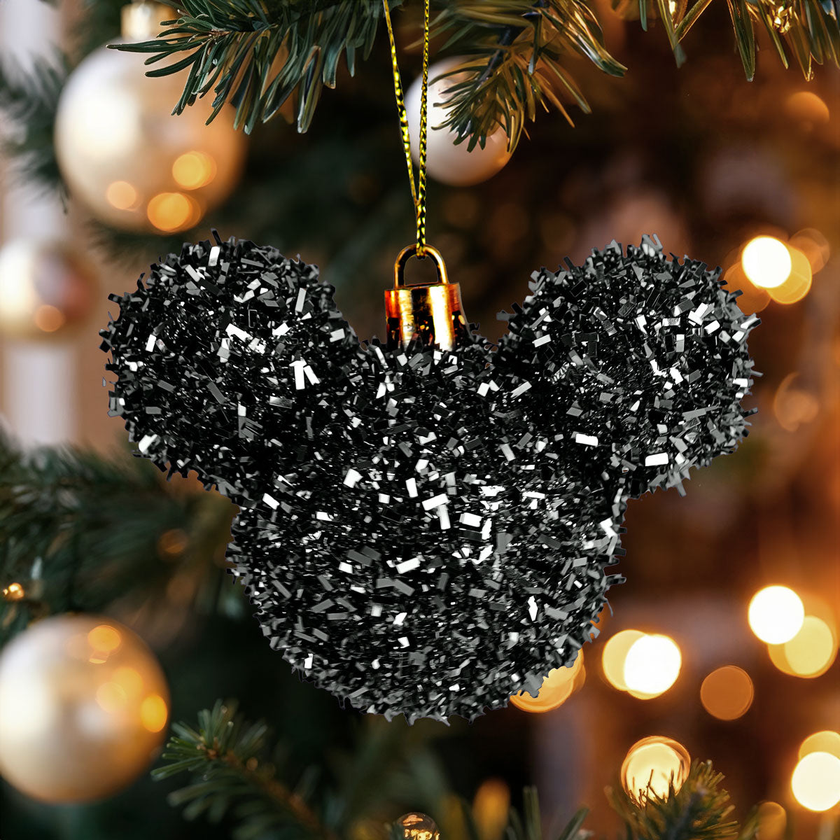 Esferas Tinsel de Mickey, 2 pzas, Color Negro