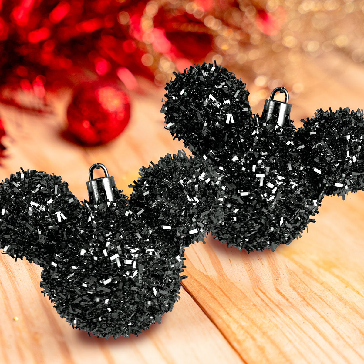 Esferas Tinsel de Mickey, 2 pzas, Color Negro