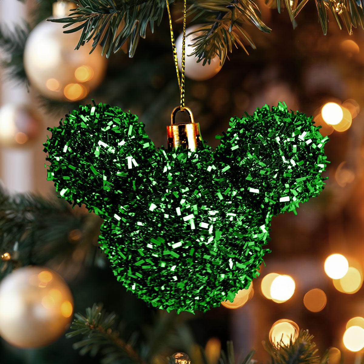 Esferas Tinsel de Mickey, 2 pzas, Color Verde