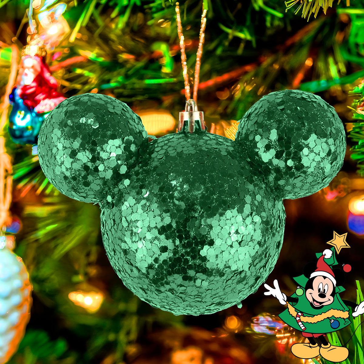 Esfera de Ojuelas Glitter, Mickey Mouse, Color Verde
