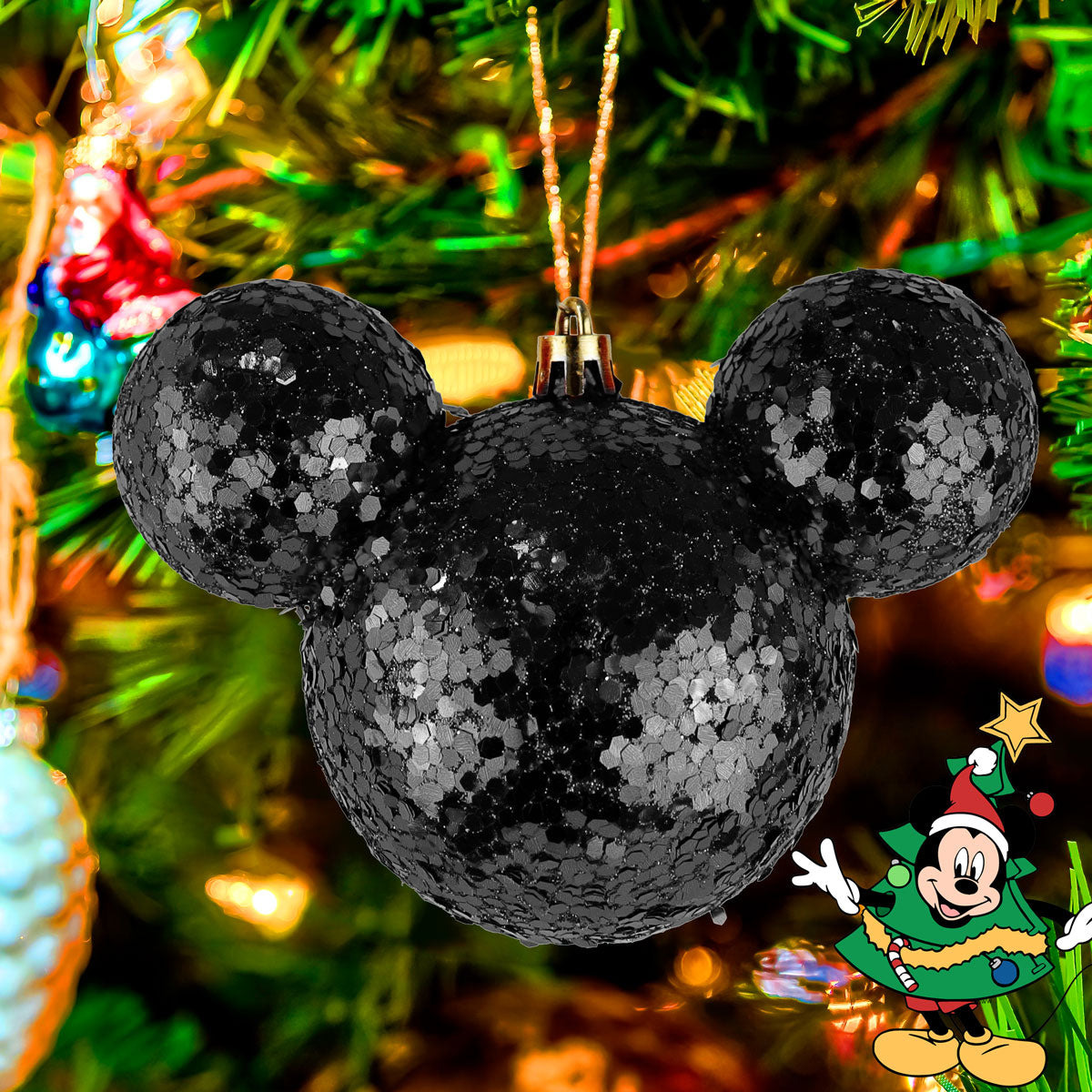 Esfera de Ojuelas Glitter, Mickey Mouse, Color Negro