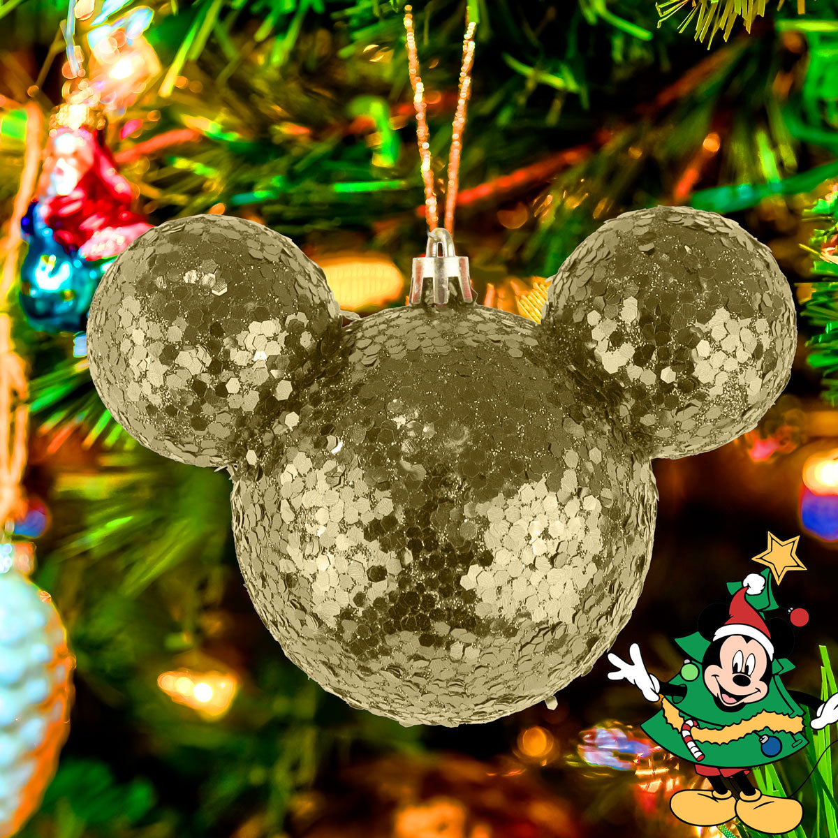 Esfera de Ojuelas Glitter, Mickey Mouse, Color Dorado