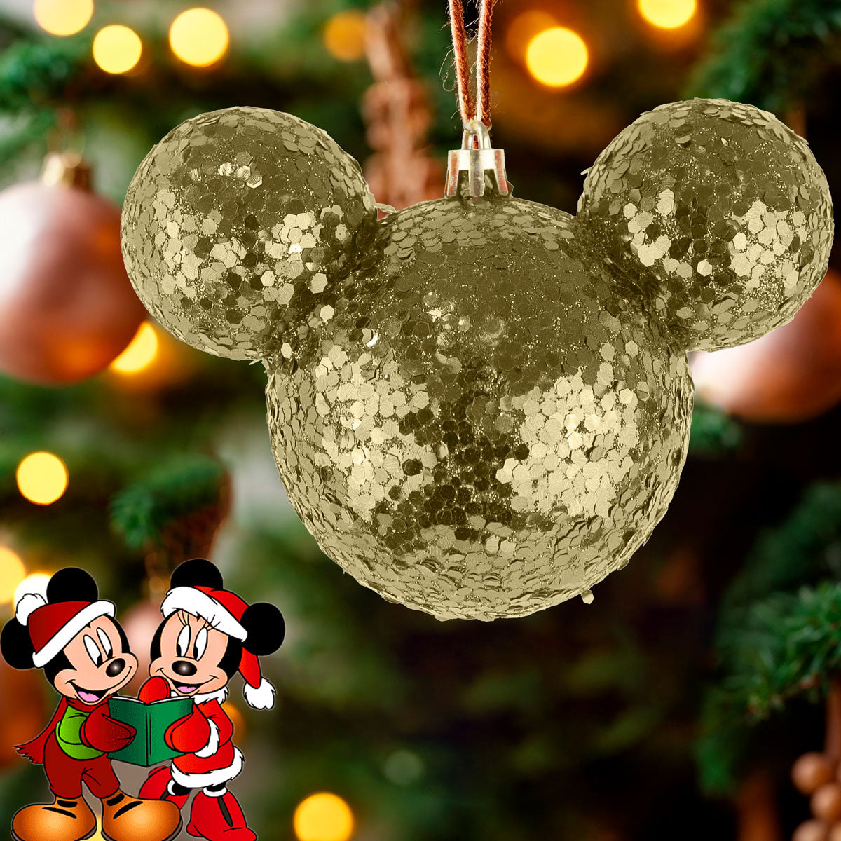 Esfera de Ojuelas Glitter, Mickey Mouse, Color Dorado