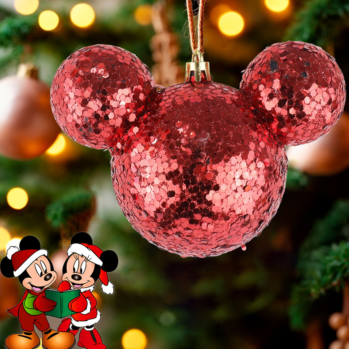 Esfera de Ojuelas Glitter, Mickey Mouse, Color Rojo