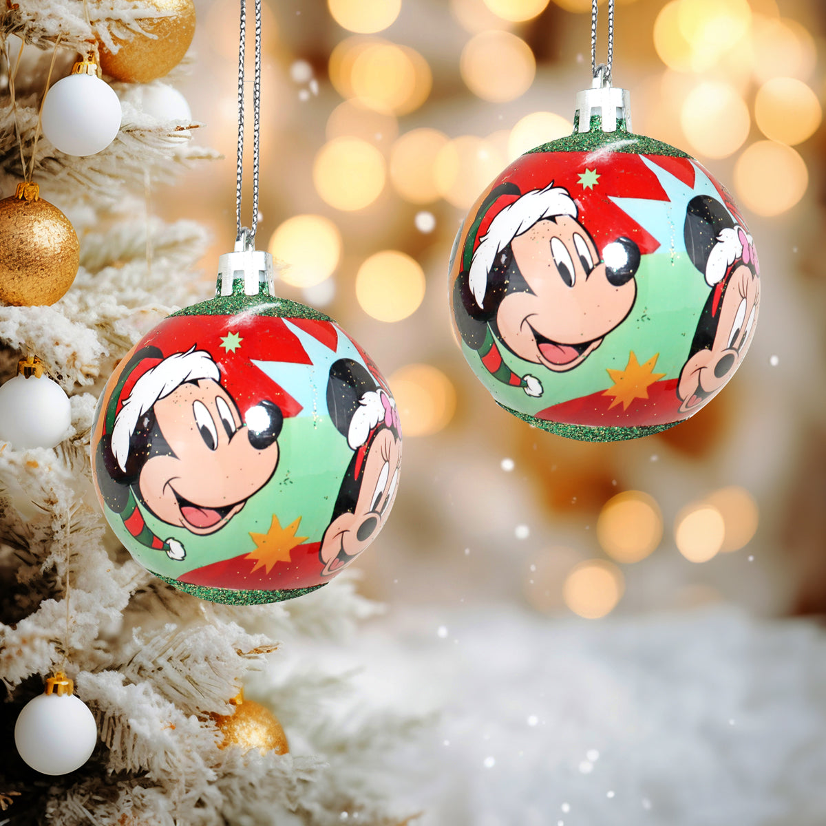 Esferas Navideñas con Diseño de Mickey y Minnie Mouse