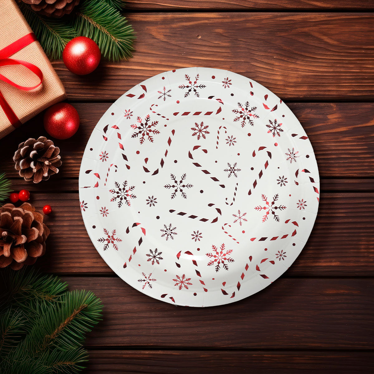 Set de 10 Platos de Cartón con Diseño de Navidad color Blanco