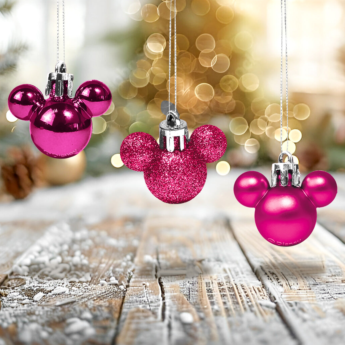 Set de 8 Esferas Navideñas color Fucsia en Forma de Mickey Mouse