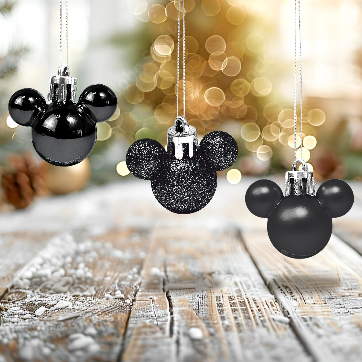 Set de 8 Esferas Navideñas color Negro en Forma de Mickey Mouse