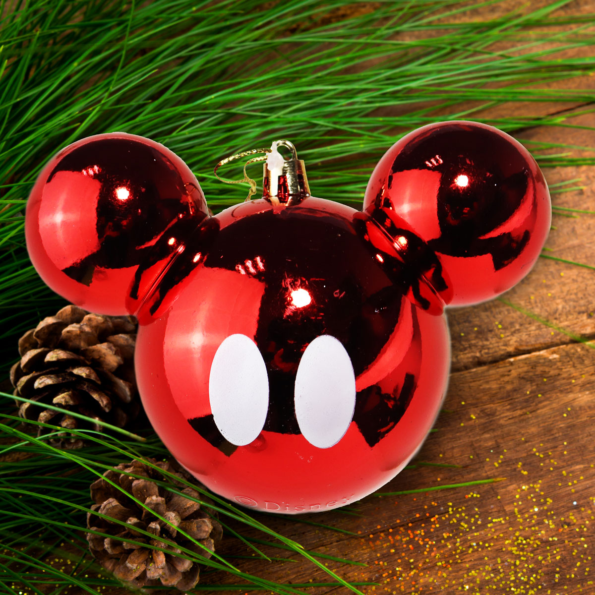 Esfera Navideña Brillante color Rojo en Forma de Mickey Mouse