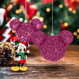 Esfera Navideña de Tinsel color Fucsia en Forma de Mickey Mouse