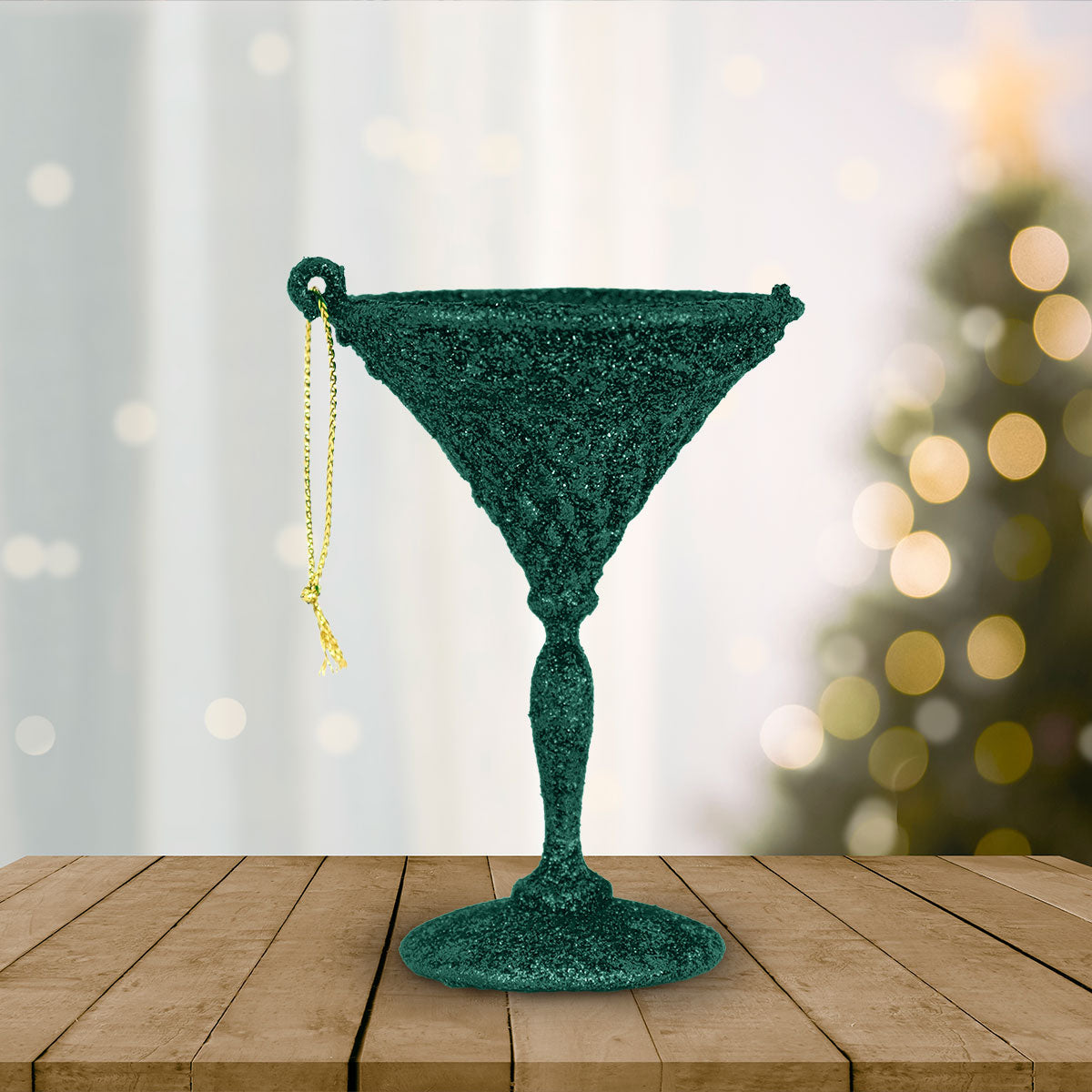 Ornamento en Forma de Copa de Navidad con Diamantina color Verde