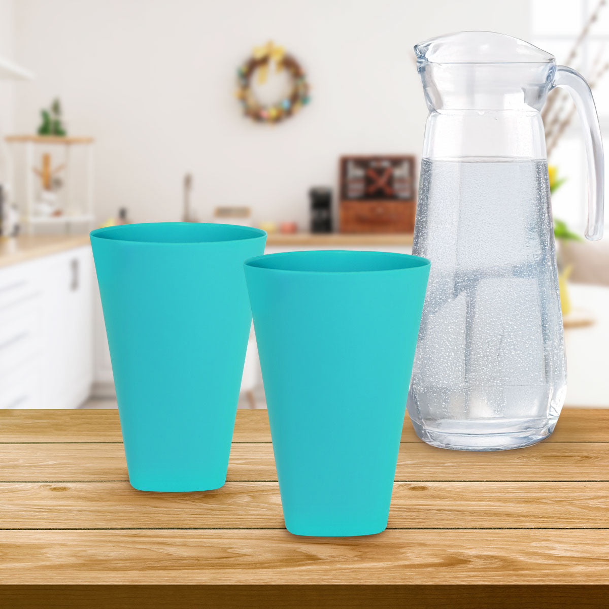 Set de 2 Vasos de Plástico, Color Aqua