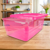 Caja de Plástico con Tapa, Color Rosa