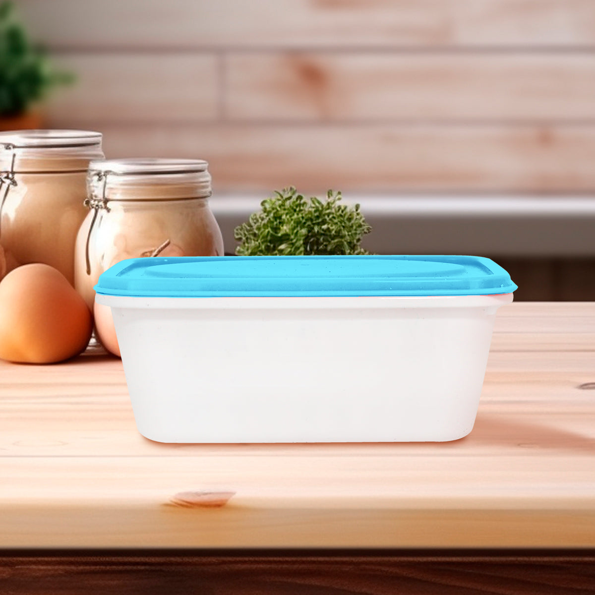 Contenedor Rectangular de Plástico color Blanco/Azul para Alimentos, 250ml