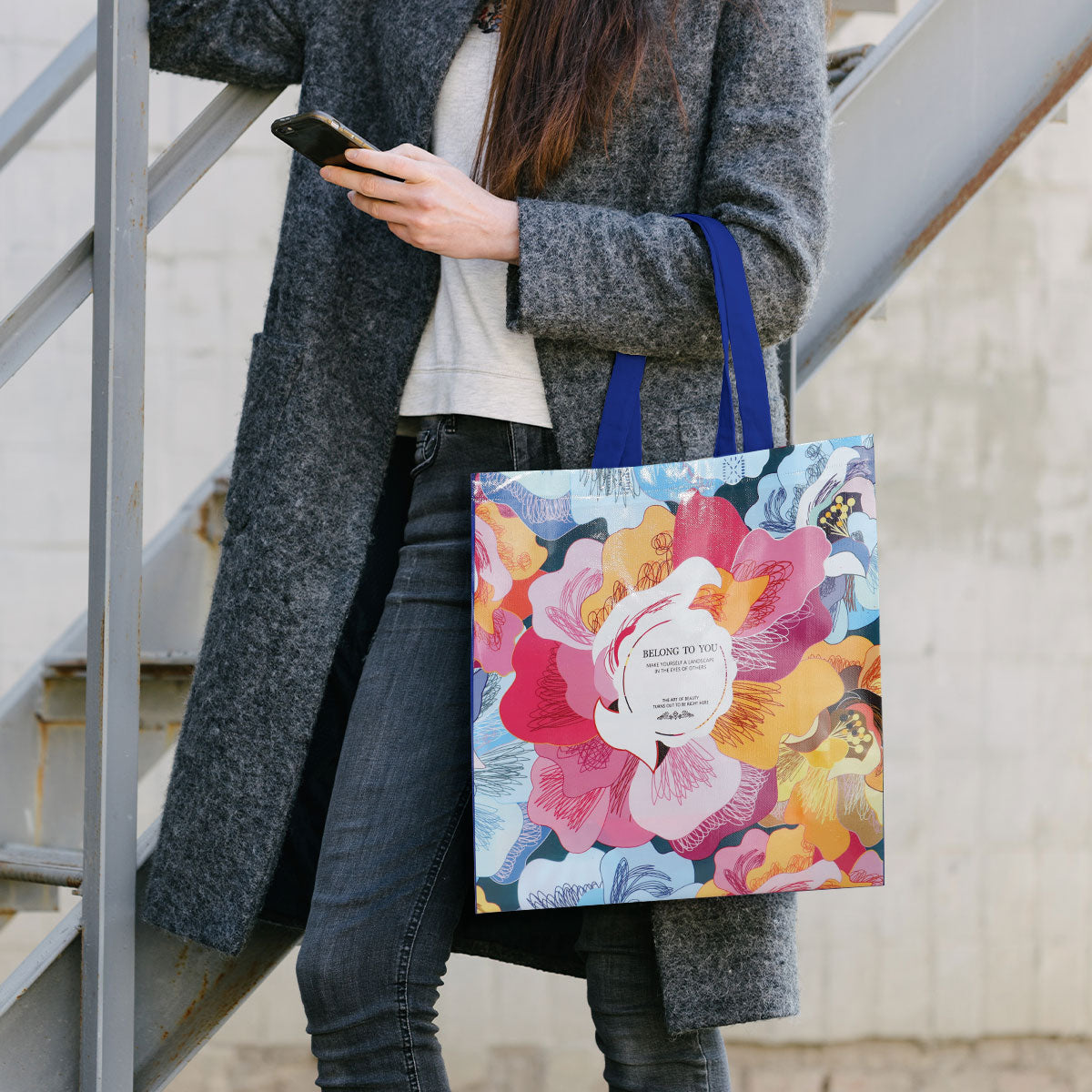 Bolsa Multiusos de Plástico con Diseño Floral color Azul Rey