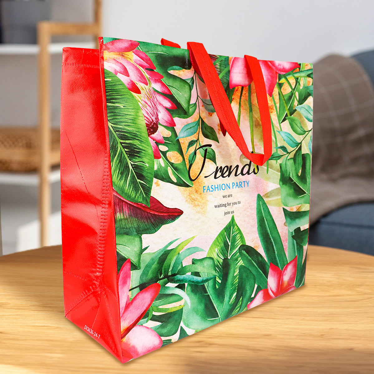 Bolsa Multiusos de Plástico con Diseño Floral color Rojo/Verde