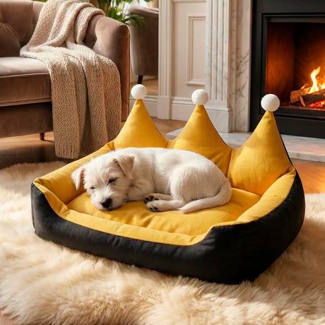 Cama para Mascota en Forma de Corona, Color Amarillo