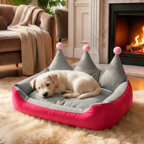 Cama para Mascota en Forma de Corona, Color Crema