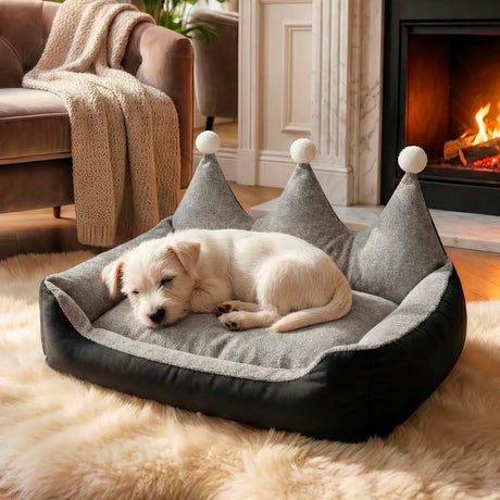 Cama para Mascota en Forma de Corona, Color Gris