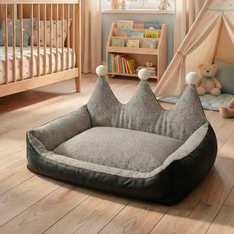 Cama para Mascota en Forma de Corona, Color Gris