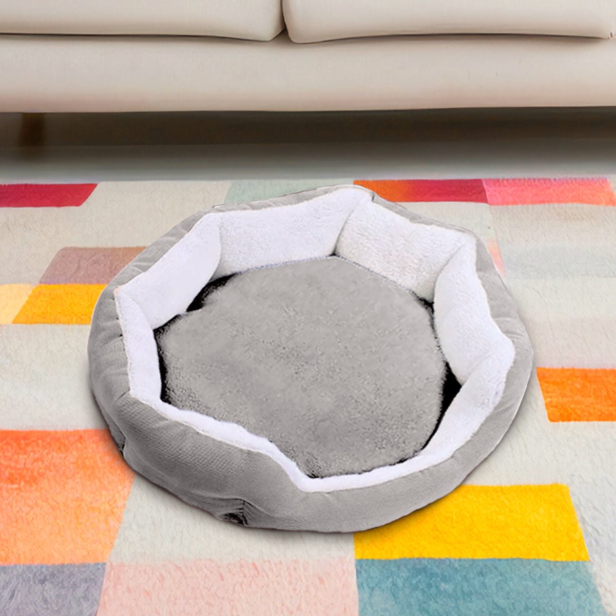 Cama Forma Heptágono para Mascota, Color Gris
